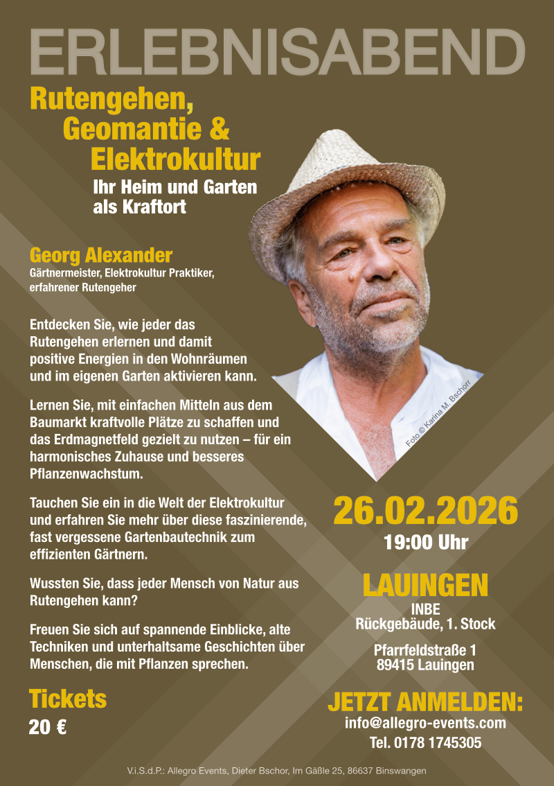 Erlebnisabend Vortrag zum Rutengehen, Geomantie und Elektrokultur