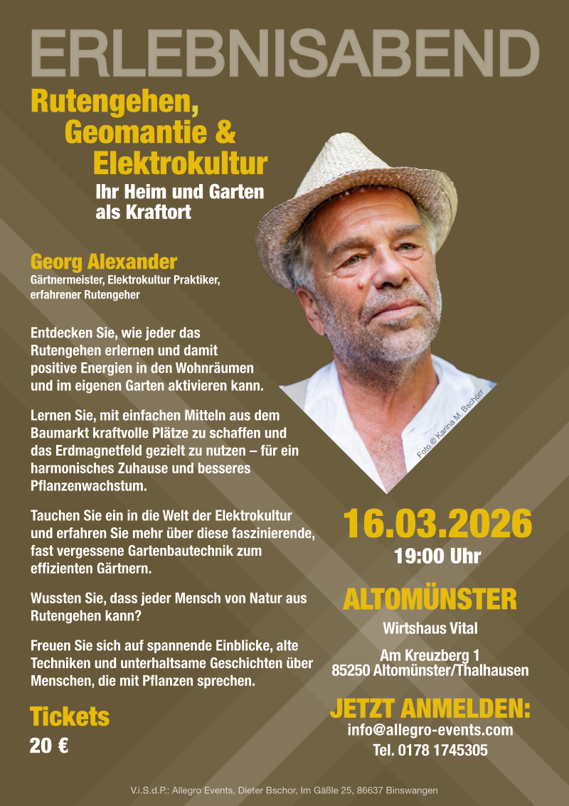 Erlebnisabend Vortrag zum Rutengehen, Geomantie und Elektrokultur