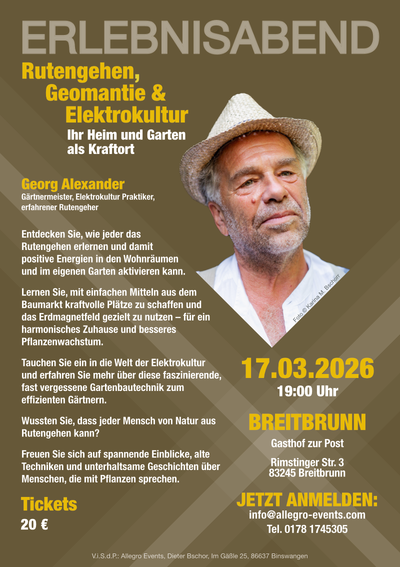 Erlebnisabend Vortrag zum Rutengehen, Geomantie und Elektrokultur