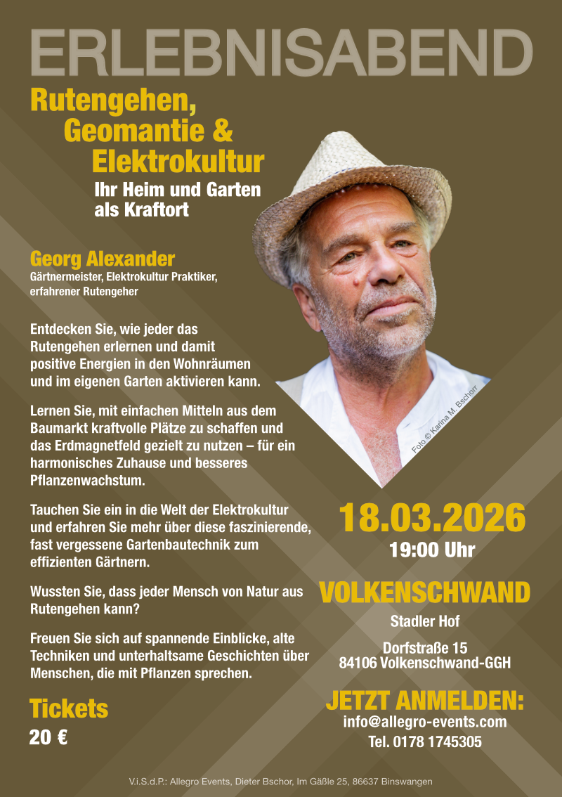 Erlebnisabend Vortrag zum Rutengehen, Geomantie und Elektrokultur