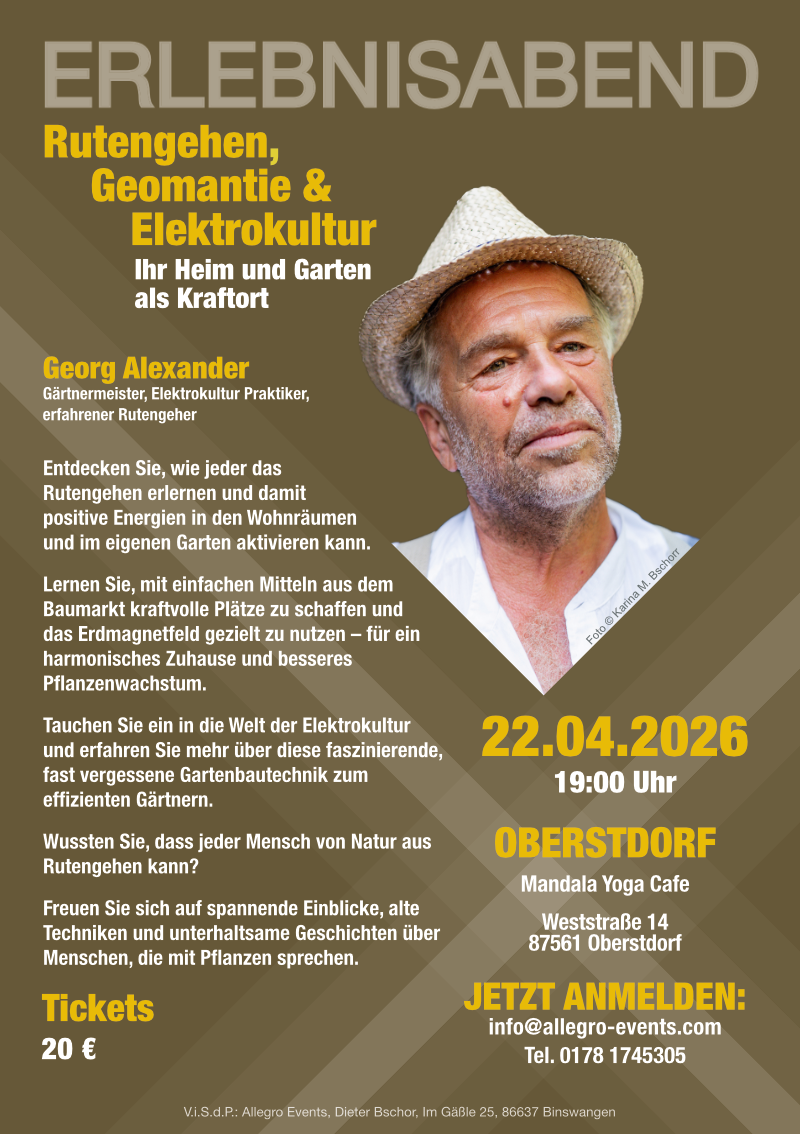 Erlebnisabend Vortrag zum Rutengehen, Geomantie und Elektrokultur