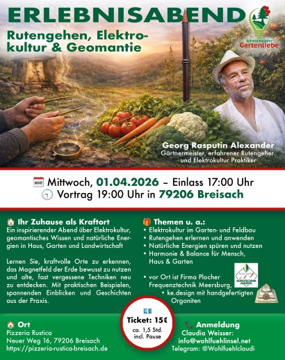 Erlebnisabend Vortrag zum Rutengehen, Geomantie und Elektrokultur