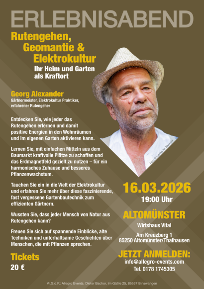 Erlebnisabend Vortrag zum Rutengehen, Geomantie und Elektrokultur