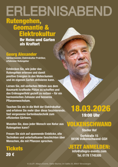 Erlebnisabend Vortrag zum Rutengehen, Geomantie und Elektrokultur